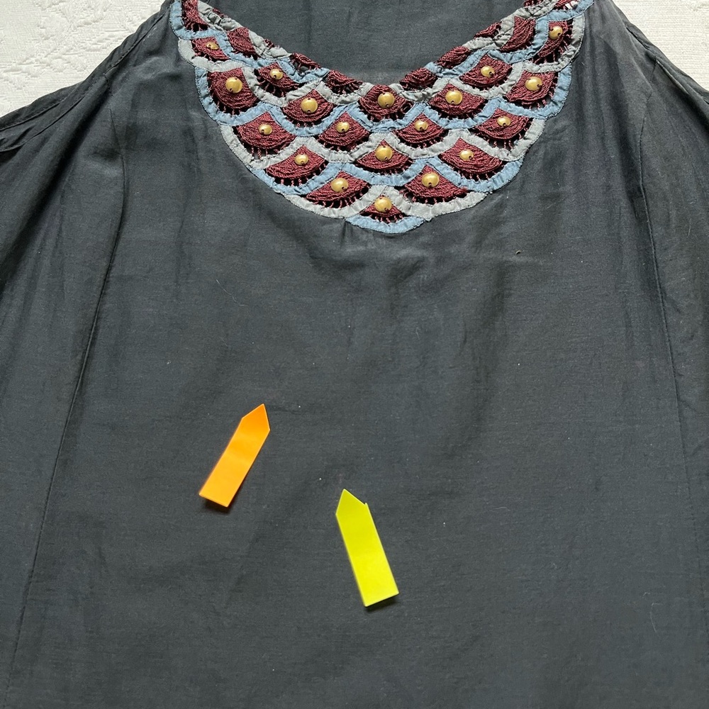 Free People Beaded Black Camisole Tank Top Cotton Silk Blend 12 - Picture 8 of 14